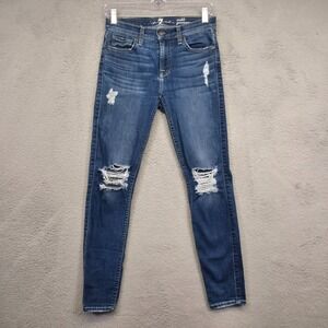 7 for All Mankind Jeans Womens 25 Blue Ankle Gwenevere Skinny Distressed Ripped